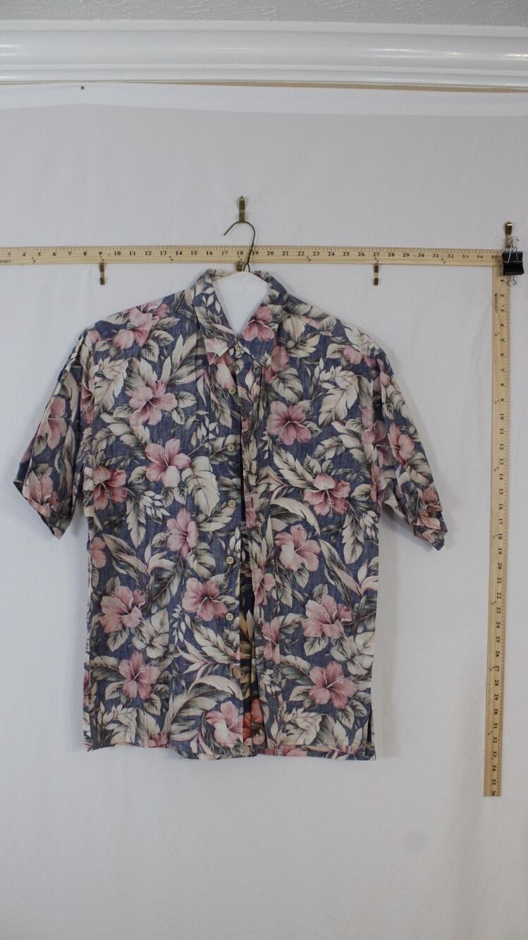 Vintage Cooke Street Honolulu Hawaiian Shirt Mens Large Cotton Floral Aloha Blue